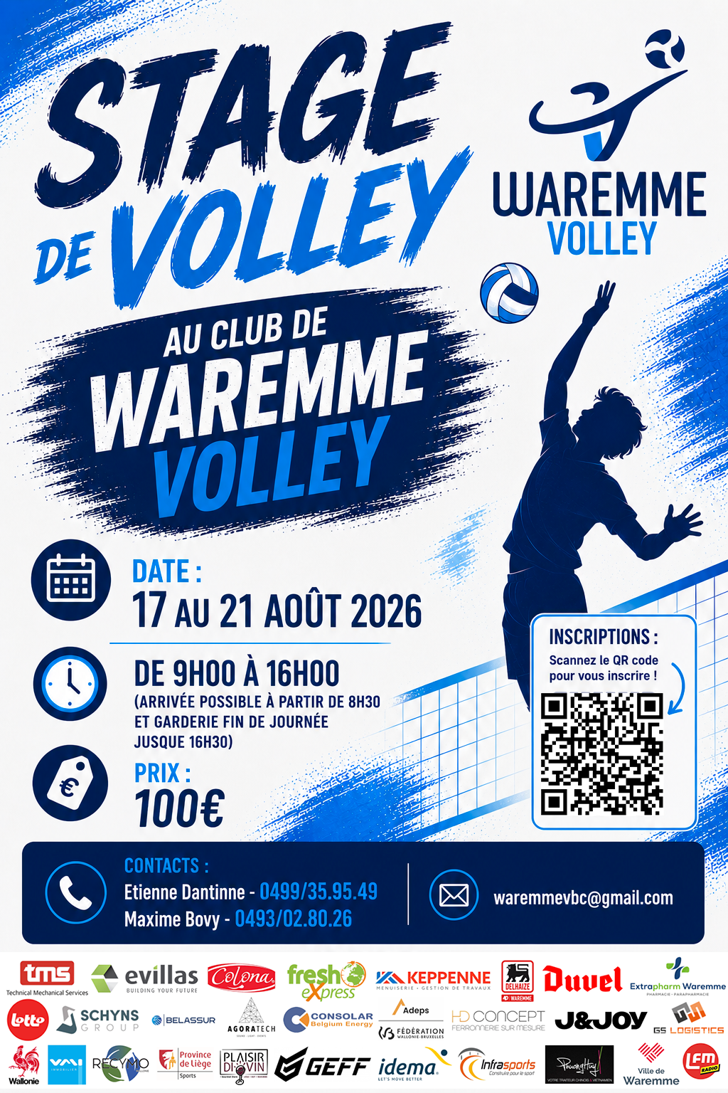 Affiche Stage Waremme Volley Août 2026